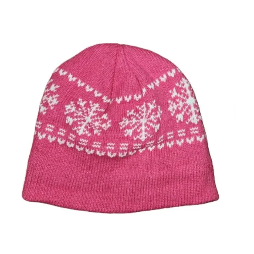 Girl's Winter Pink Snowflake Knit Beanie Cap Hat